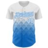 Custom White Electric Blue 3D Gradient Square Shape Authentic Baseball Jersey