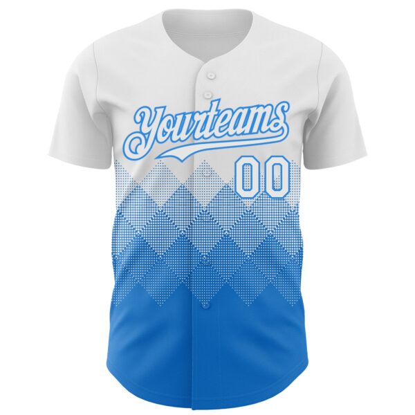 Custom White Electric Blue 3D Gradient Square Shape Authentic Baseball Jersey