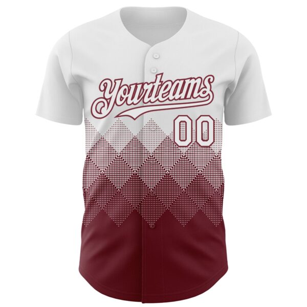Custom White Burgundy 3D Gradient Square Shape Authentic Baseball Jersey