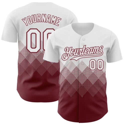 3DPattern7384 Custom White Burgundy 3D Gradient Square Shape Authentic Baseball Jersey