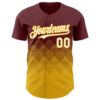Custom Burgundy White-Gold 3D Gradient Square Shape Authentic Baseball Jersey
