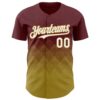 Custom Burgundy White-Old Gold 3D Gradient Square Shape Authentic Baseball Jersey