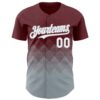 Custom Burgundy White-Gray 3D Gradient Square Shape Authentic Baseball Jersey