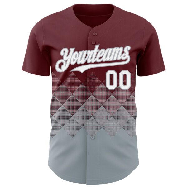 Custom Burgundy White-Gray 3D Gradient Square Shape Authentic Baseball Jersey