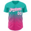 Custom Aqua White-Pink 3D Gradient Square Shape Authentic Baseball Jersey