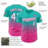 Custom Aqua White-Pink 3D Gradient Square Shape Authentic Baseball Jersey