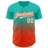 Custom Aqua White-Orange 3D Gradient Square Shape Authentic Baseball Jersey