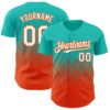 Custom Aqua White-Orange 3D Gradient Square Shape Authentic Baseball Jersey