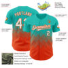 Custom Aqua White-Orange 3D Gradient Square Shape Authentic Baseball Jersey