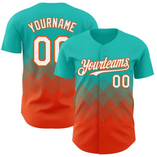3DPattern7389 Custom Aqua White-Orange 3D Gradient Square Shape Authentic Baseball Jersey