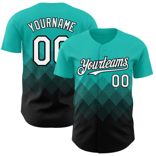 3DPattern7390 Custom Aqua White-Black 3D Gradient Square Shape Authentic Baseball Jersey