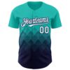 Custom Aqua White-Navy 3D Gradient Square Shape Authentic Baseball Jersey