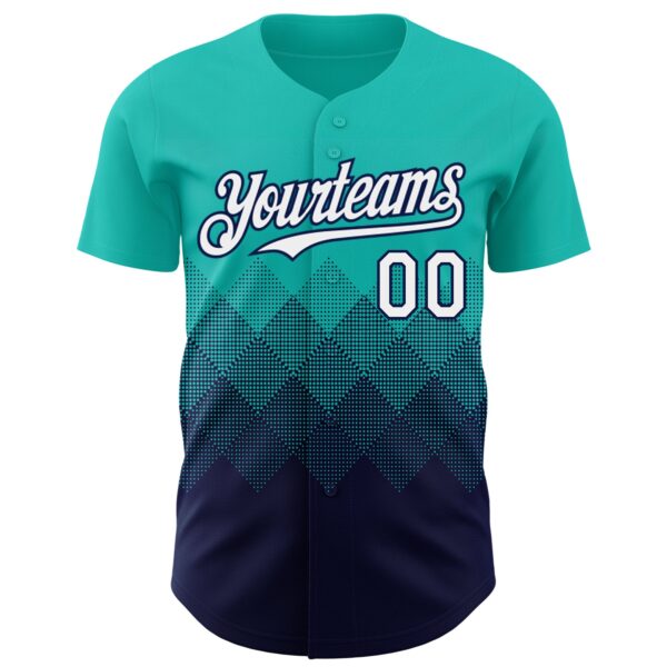 Custom Aqua White-Navy 3D Gradient Square Shape Authentic Baseball Jersey