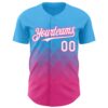 Custom Sky Blue White-Pink 3D Gradient Square Shape Authentic Baseball Jersey