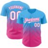 Custom Sky Blue White-Pink 3D Gradient Square Shape Authentic Baseball Jersey