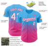 Custom Sky Blue White-Pink 3D Gradient Square Shape Authentic Baseball Jersey