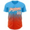 Custom Sky Blue White-Orange 3D Gradient Square Shape Authentic Baseball Jersey