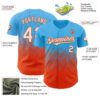 Custom Sky Blue White-Orange 3D Gradient Square Shape Authentic Baseball Jersey