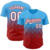 Custom Sky Blue White-Red 3D Gradient Square Shape Authentic Baseball Jersey