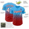 Custom Sky Blue White-Red 3D Gradient Square Shape Authentic Baseball Jersey