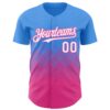 Custom Electric Blue White-Pink 3D Gradient Square Shape Authentic Baseball Jersey