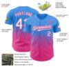 Custom Electric Blue White-Pink 3D Gradient Square Shape Authentic Baseball Jersey