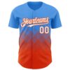 Custom Electric Blue White-Orange 3D Gradient Square Shape Authentic Baseball Jersey