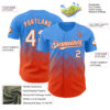 Custom Electric Blue White-Orange 3D Gradient Square Shape Authentic Baseball Jersey