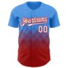 Custom Electric Blue White-Red 3D Gradient Square Shape Authentic Baseball Jersey