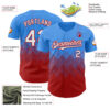 Custom Electric Blue White-Red 3D Gradient Square Shape Authentic Baseball Jersey