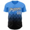 Custom Electric Blue White-Black 3D Gradient Square Shape Authentic Baseball Jersey