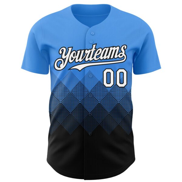 Custom Electric Blue White-Black 3D Gradient Square Shape Authentic Baseball Jersey
