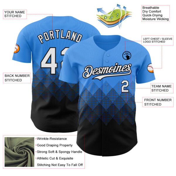 Custom Electric Blue White-Black 3D Gradient Square Shape Authentic Baseball Jersey