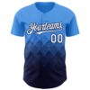 Custom Electric Blue White-Navy 3D Gradient Square Shape Authentic Baseball Jersey