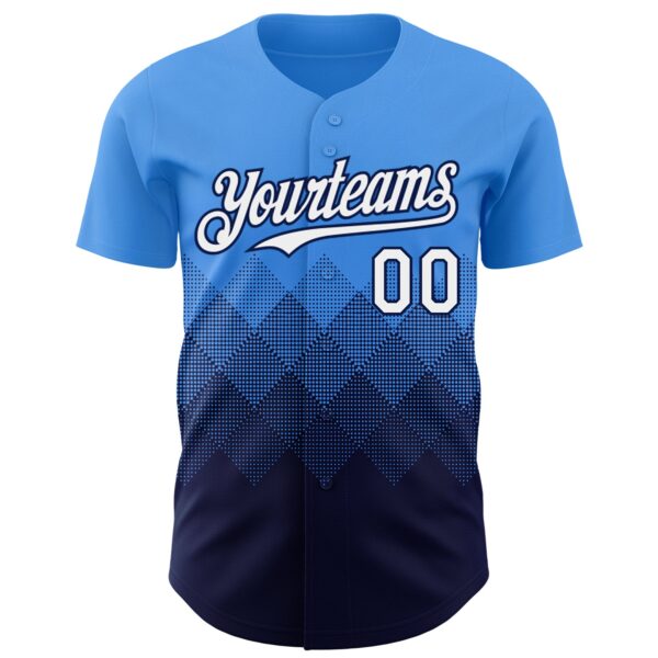 Custom Electric Blue White-Navy 3D Gradient Square Shape Authentic Baseball Jersey