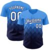 Custom Electric Blue White-Navy 3D Gradient Square Shape Authentic Baseball Jersey
