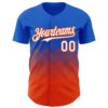 Custom Thunder Blue White-Orange 3D Gradient Square Shape Authentic Baseball Jersey