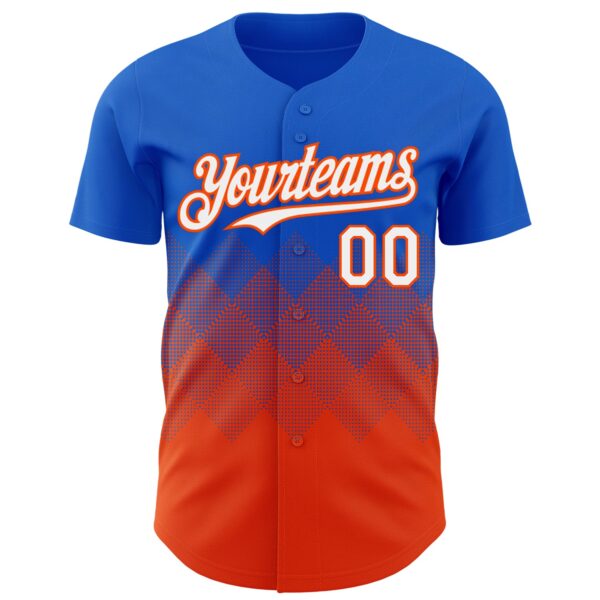 Custom Thunder Blue White-Orange 3D Gradient Square Shape Authentic Baseball Jersey
