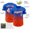 Custom Thunder Blue White-Orange 3D Gradient Square Shape Authentic Baseball Jersey