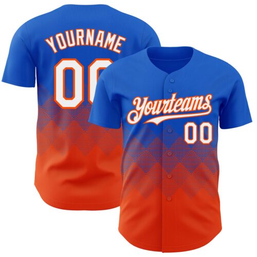 Custom Thunder Blue White-Orange 3D Gradient Square Shape Authentic Baseball Jersey