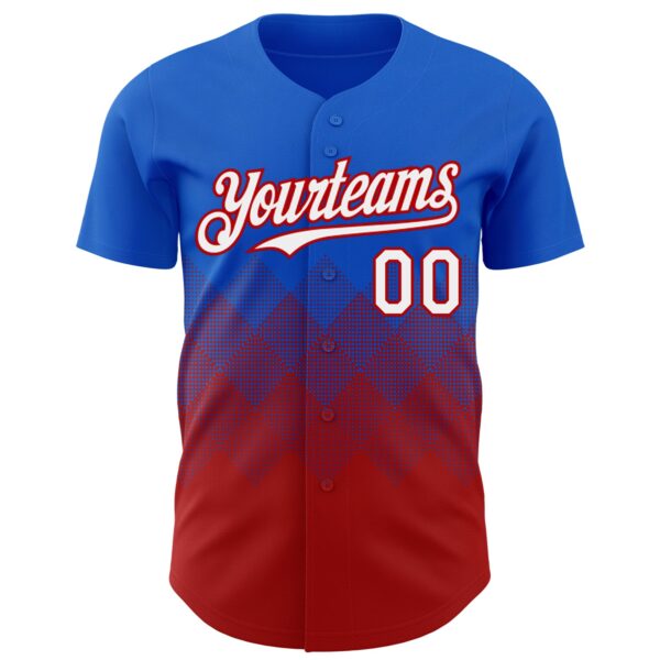 Custom Thunder Blue White-Red 3D Gradient Square Shape Authentic Baseball Jersey