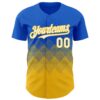 Custom Thunder Blue White-Yellow 3D Gradient Square Shape Authentic Baseball Jersey