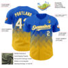 Custom Thunder Blue White-Yellow 3D Gradient Square Shape Authentic Baseball Jersey