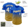 Custom Thunder Blue White-Old Gold 3D Gradient Square Shape Authentic Baseball Jersey