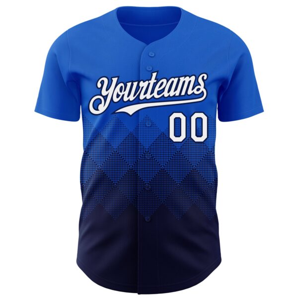 Custom Thunder Blue White-Navy 3D Gradient Square Shape Authentic Baseball Jersey