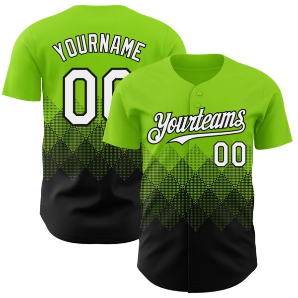 Custom Neon Green White-Black 3D Gradient Square Shape Authentic Baseball Jersey