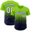 Custom Neon Green White-Navy 3D Gradient Square Shape Authentic Baseball Jersey