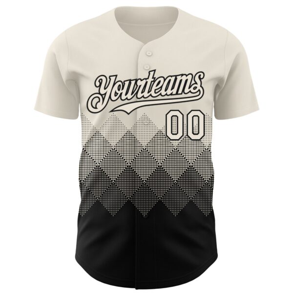 Custom Cream Black 3D Gradient Square Shape Authentic Baseball Jersey
