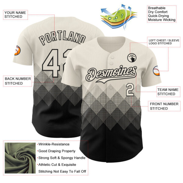 Custom Cream Black 3D Gradient Square Shape Authentic Baseball Jersey