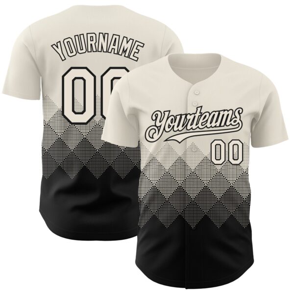 Custom Cream Black 3D Gradient Square Shape Authentic Baseball Jersey